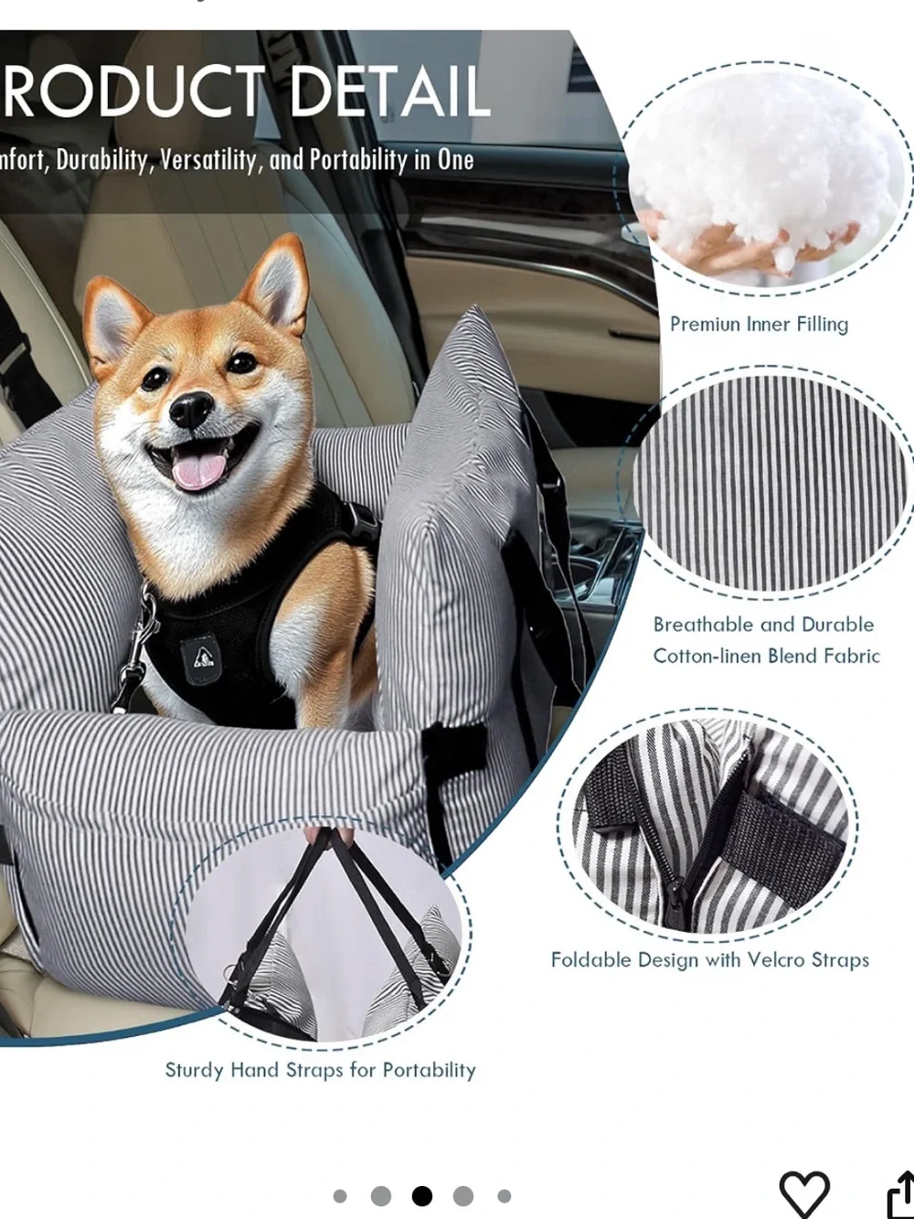 Elevated Dog Car Seat for Small/Medium Dog w/ Safety Belt, Non-Slip Base NEW